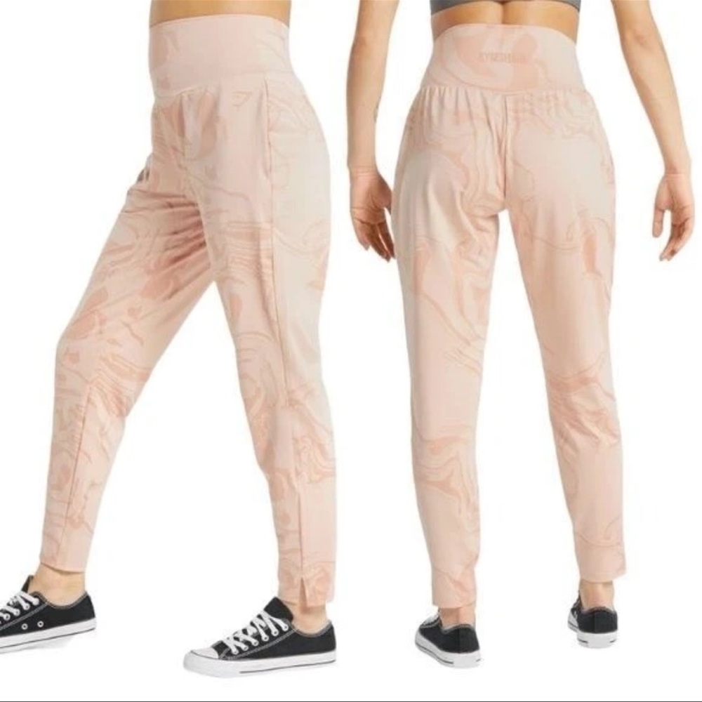 Gymshark Women's Marble-Print Light Pink Track Joggers